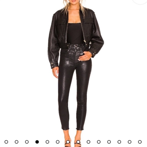 Free people] Black Leather effect distressed Jean - Picture 2 of 11